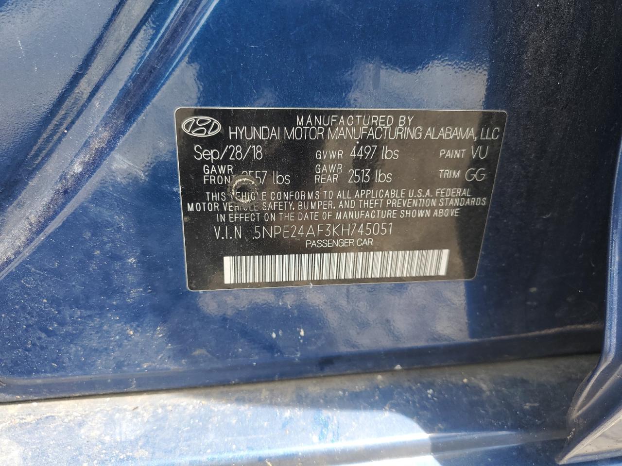 HYUNDAI SONATA 2019 VIN 5NPE24AF3KH745051 photo 12
