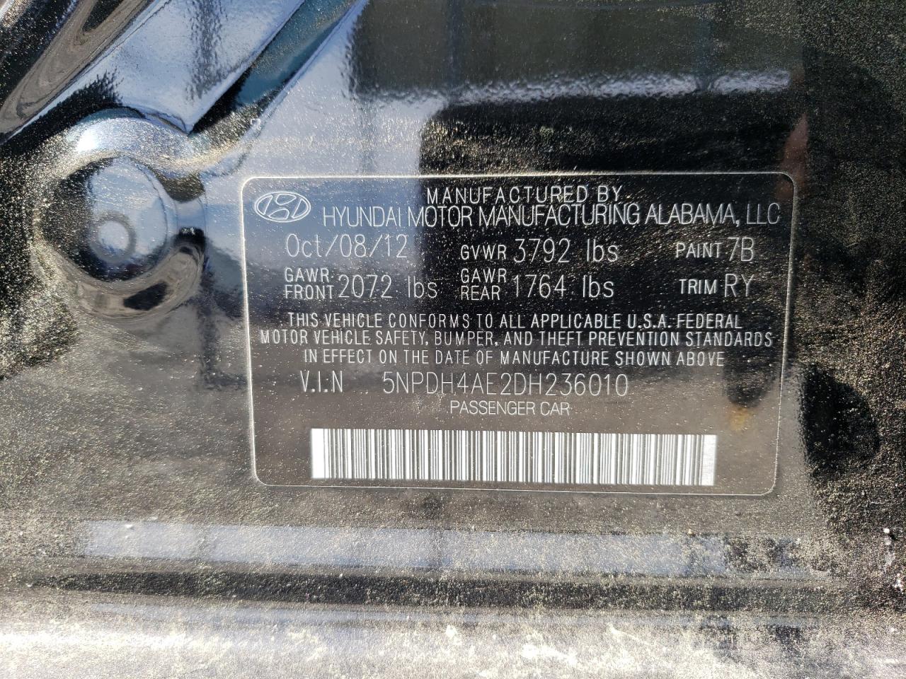 2013 Hyundai Elantra Gls VIN: 5NPDH4AE2DH236010 Lot: 60135795