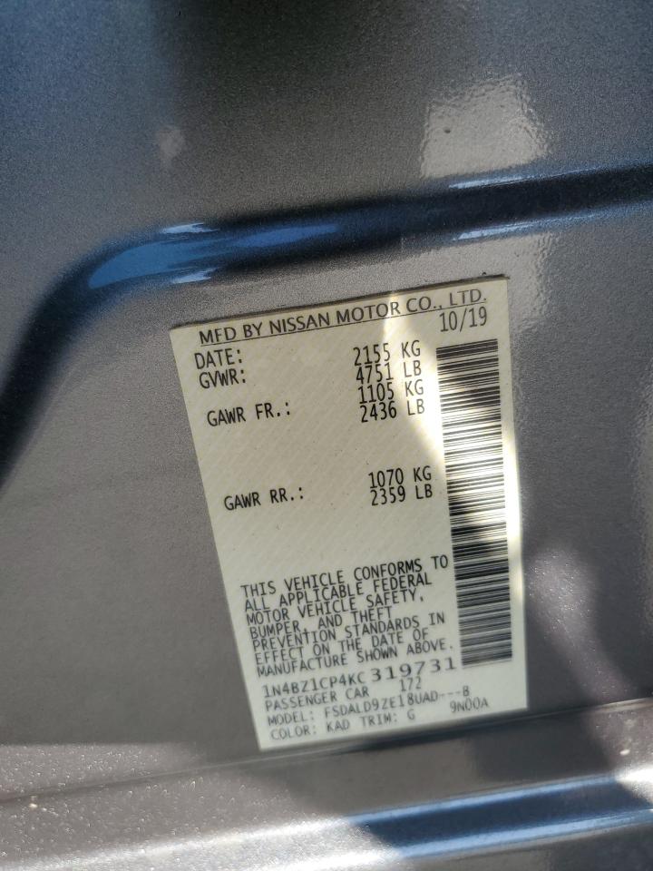 2019 Nissan Leaf S Plus VIN: 1N4BZ1CP4KC319731 Lot: 61224285
