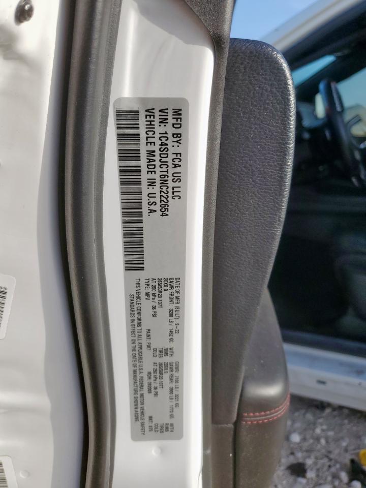 2022 Dodge Durango R/T VIN: 1C4SDJCT6NC222654 Lot: 62920275