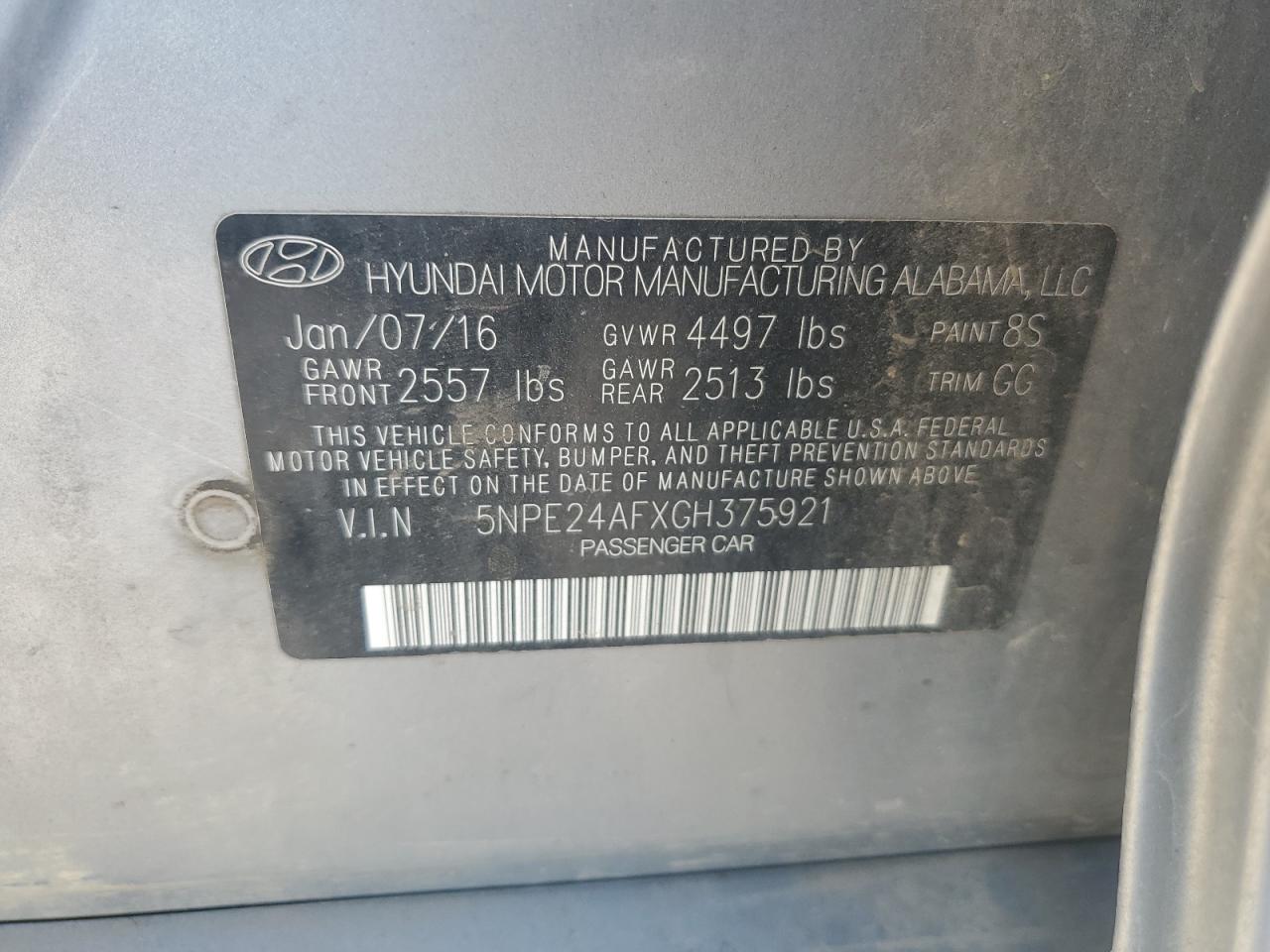 2016 Hyundai Sonata Se VIN: 5NPE24AFXGH375921 Lot: 61828415