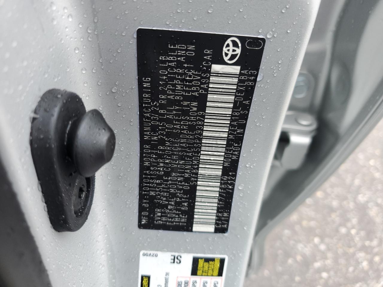 2025 Toyota Corolla Le VIN: 5YFB4MDE5SP293879 Lot: 62567495