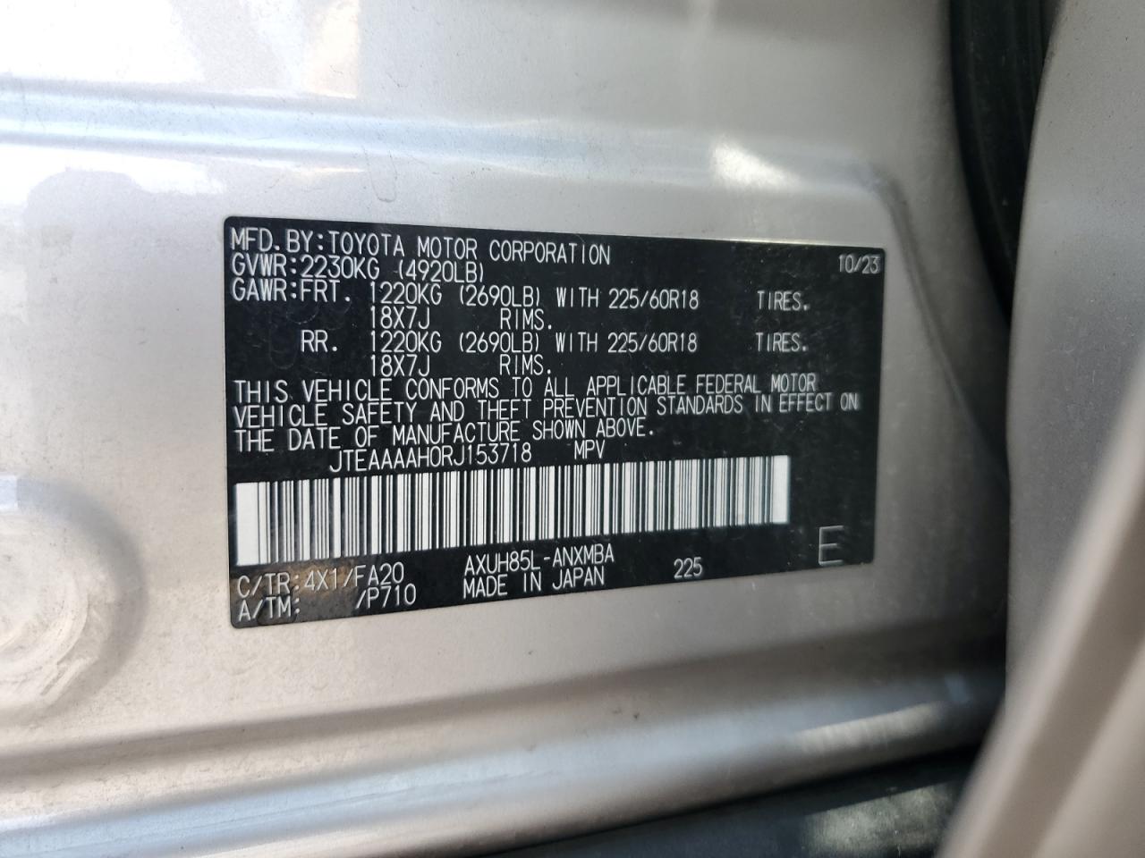 2024 Toyota Venza Le VIN: JTEAAAAH0RJ153718 Lot: 62406835