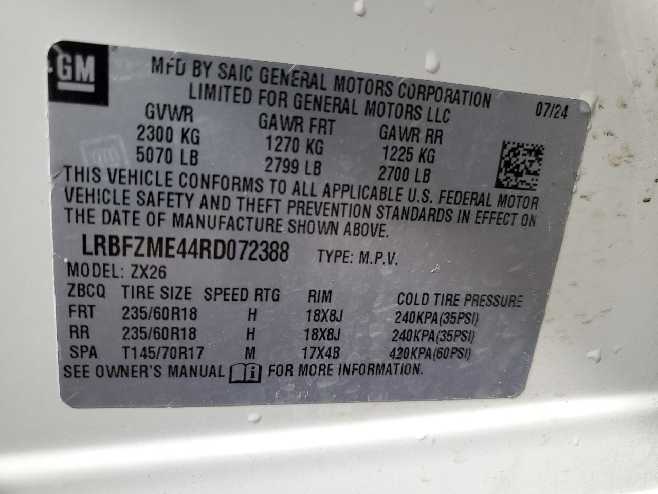 2024 Buick Envision Preferred VIN: LRBFZME44RD072388 Lot: 62149365