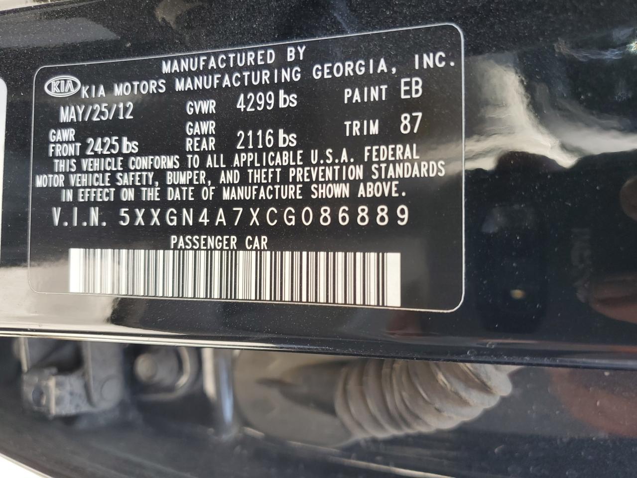 KIA OPTIMA 2012 VIN 5XXGN4A7XCG086889 zdjęcie 12
