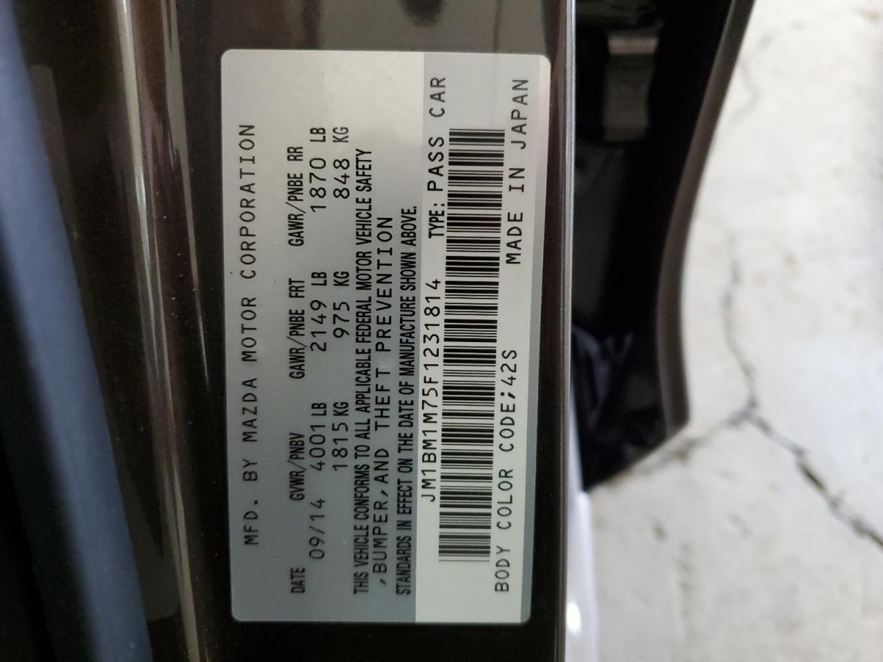 MAZDA 3 2015 VIN JM1BM1M75F1231814 zdjęcie 12