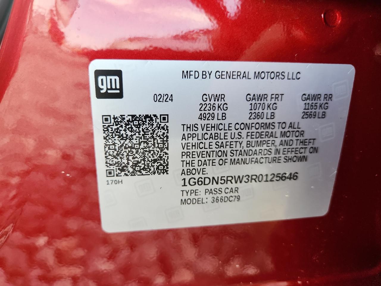2024 Cadillac Ct5 Premium Luxury VIN: 1G6DN5RW3R0125646 Lot: 60266675