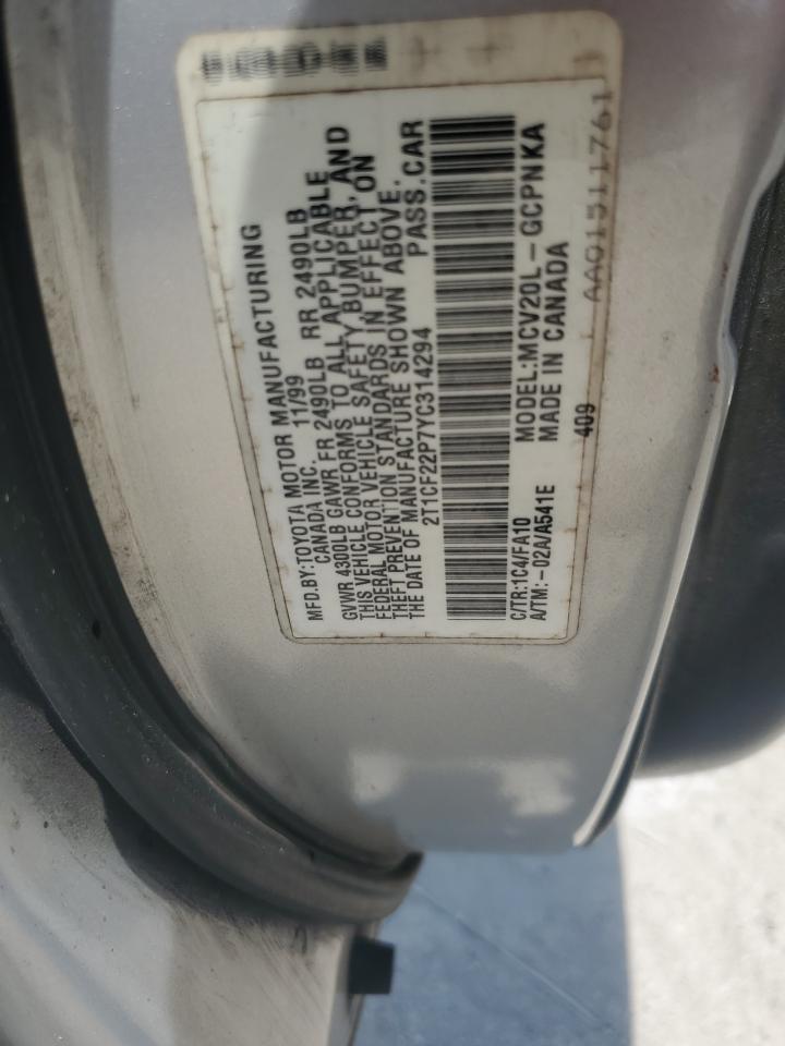 2000 Toyota Camry Solara Se VIN: 2T1CF22P7YC314294 Lot: 62240735