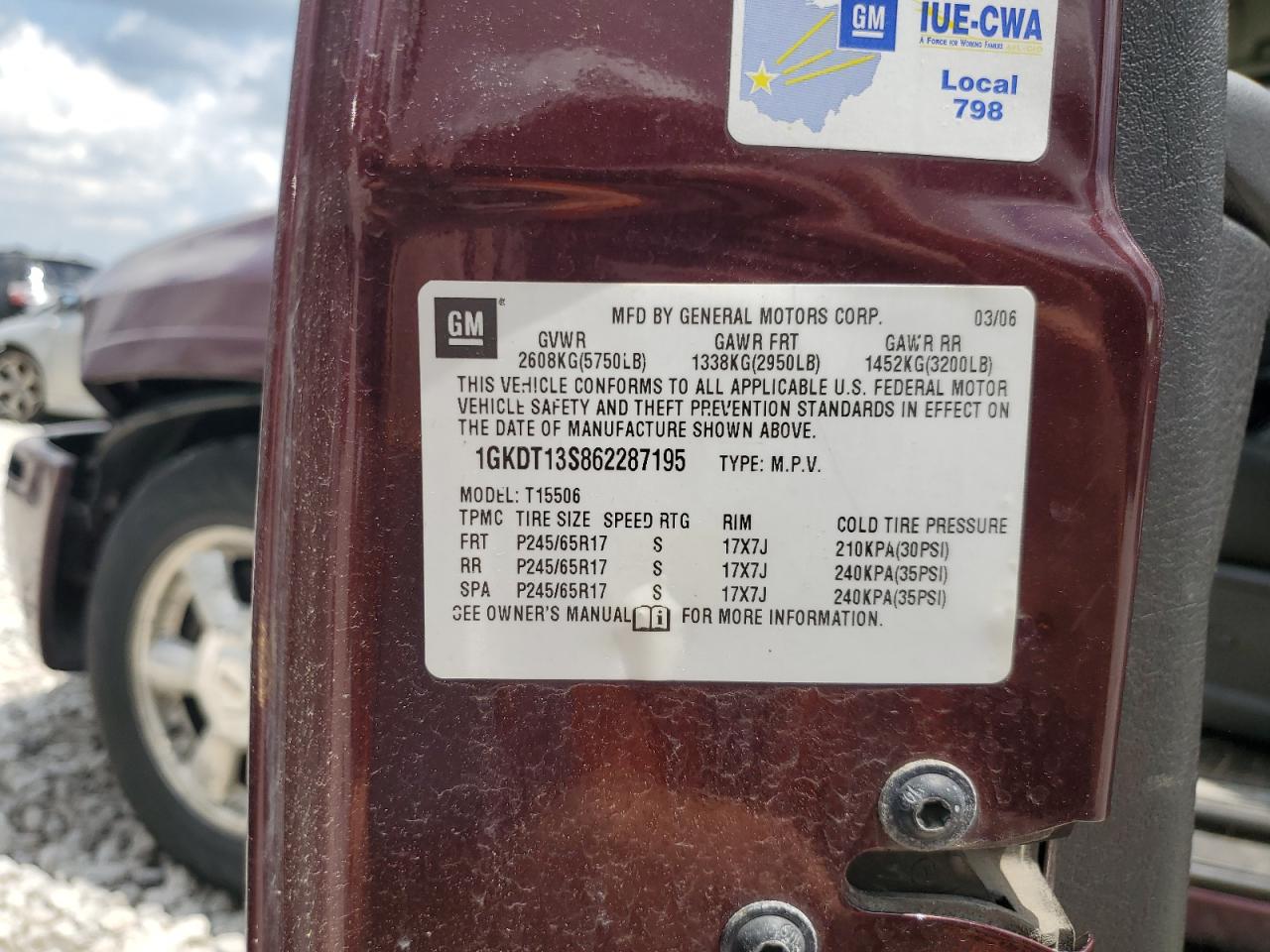 2006 GMC Envoy VIN: 1GKDT13S862287195 Lot: 60959365