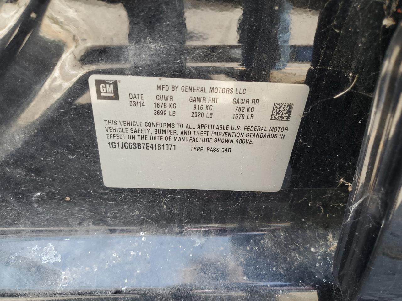 2014 Chevrolet Sonic Lt VIN: 1G1JC6SB7E4181071 Lot: 61103425