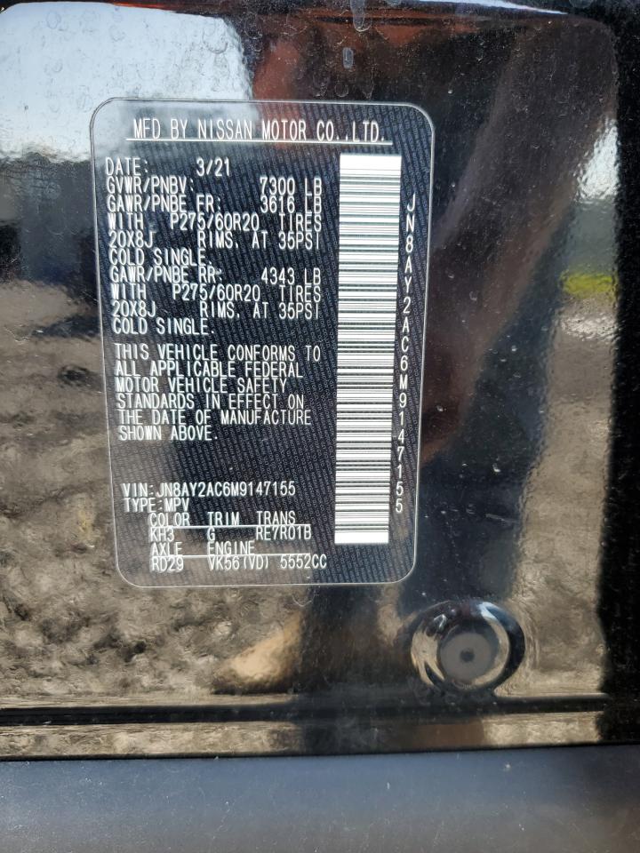 2021 Nissan Armada Sv VIN: JN8AY2AC6M9147155 Lot: 62411785