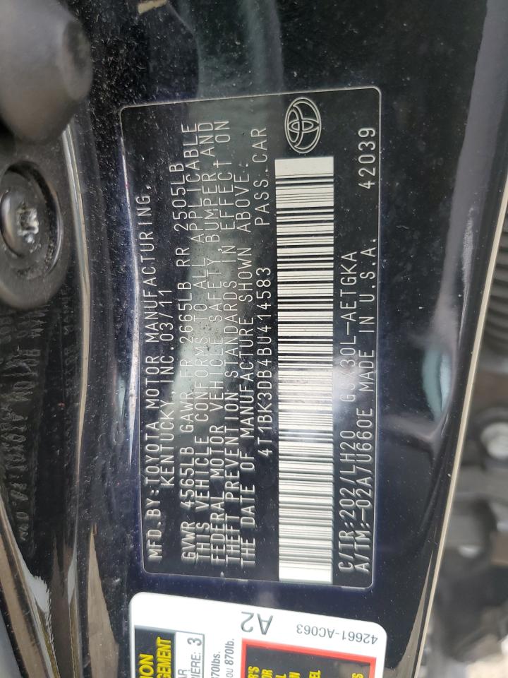2011 Toyota Avalon Base VIN: 4T1BK3DB4BU414583 Lot: 62395805