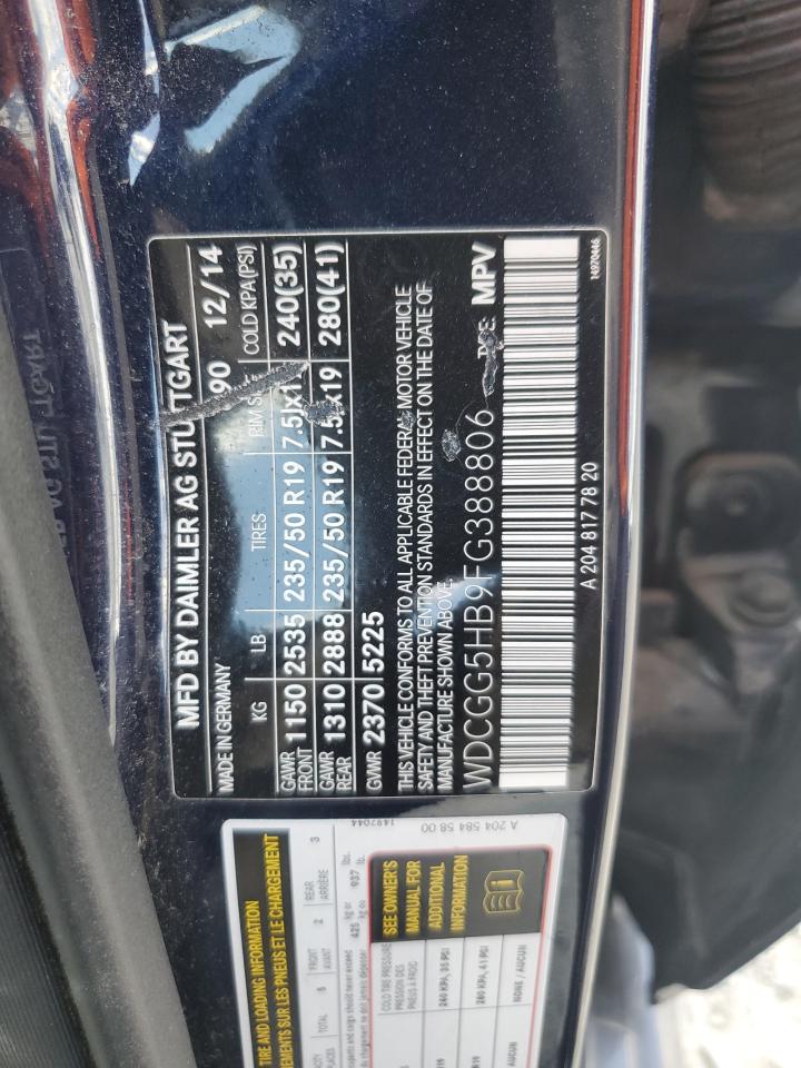 2015 Mercedes-Benz Glk 350 VIN: WDCGG5HB9FG388806 Lot: 61769645