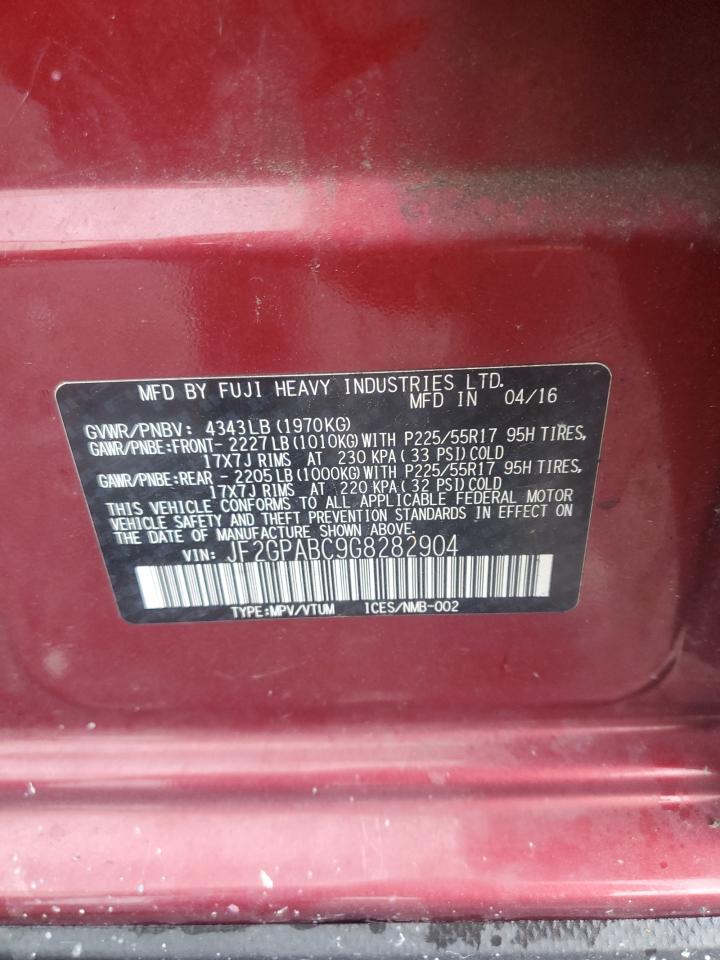 2016 Subaru Crosstrek Premium VIN: JF2GPABC9G8282904 Lot: 61460885