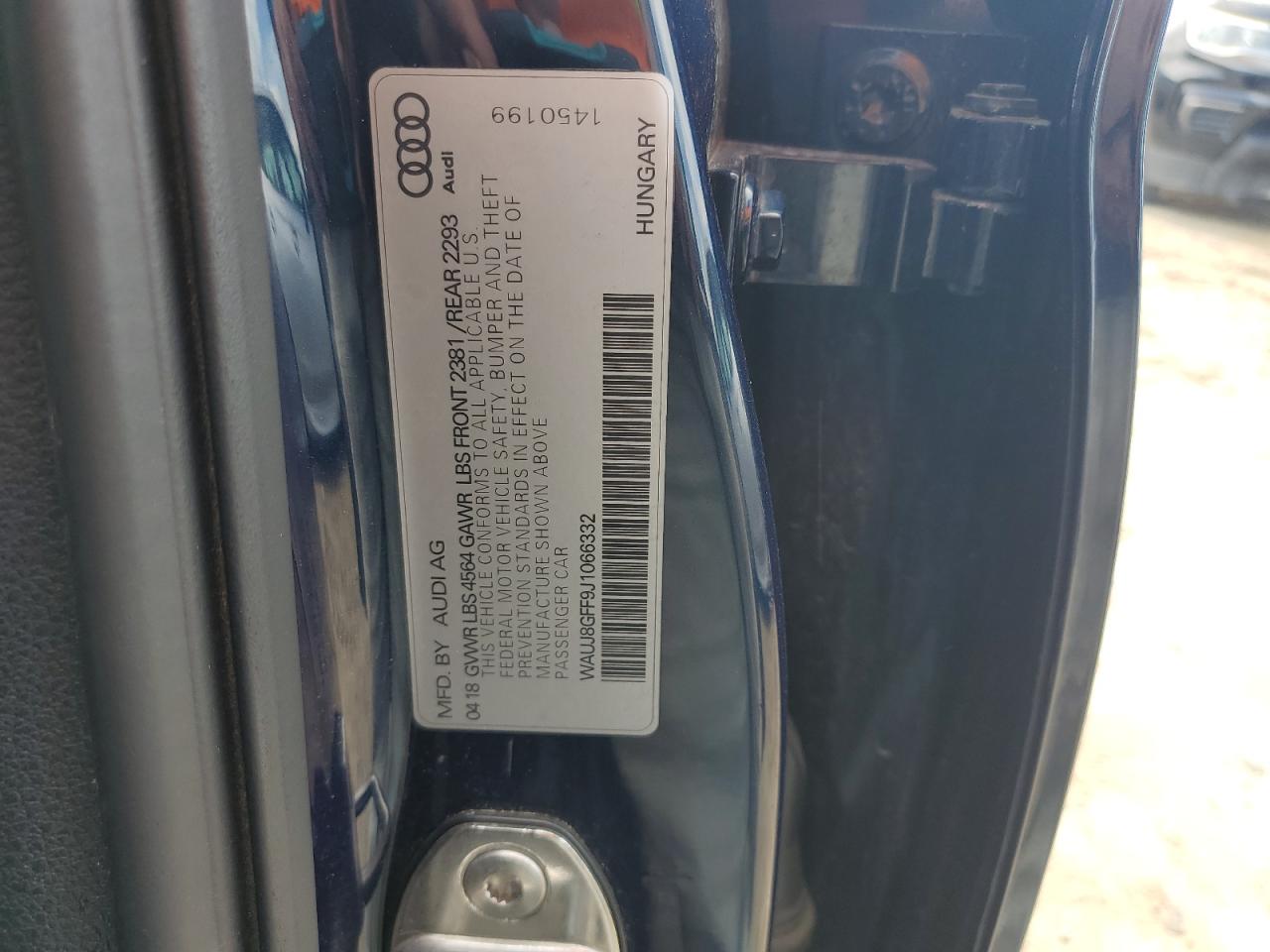 2018 Audi A3 Premium Plus VIN: WAUJ8GFF9J1066332 Lot: 62462225