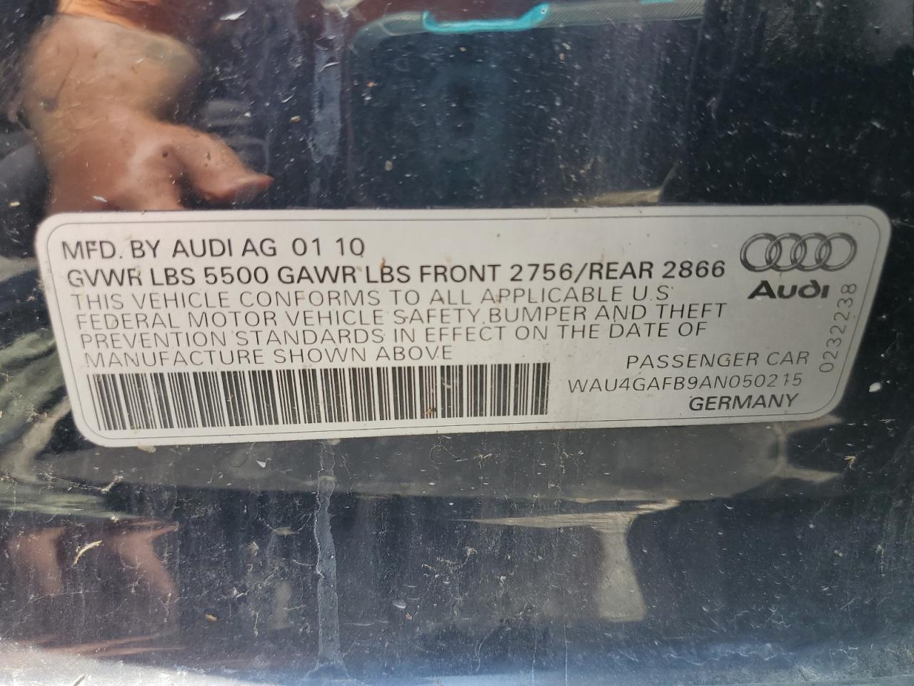2010 Audi A6 Prestige VIN: WAU4GAFB9AN050215 Lot: 61205045
