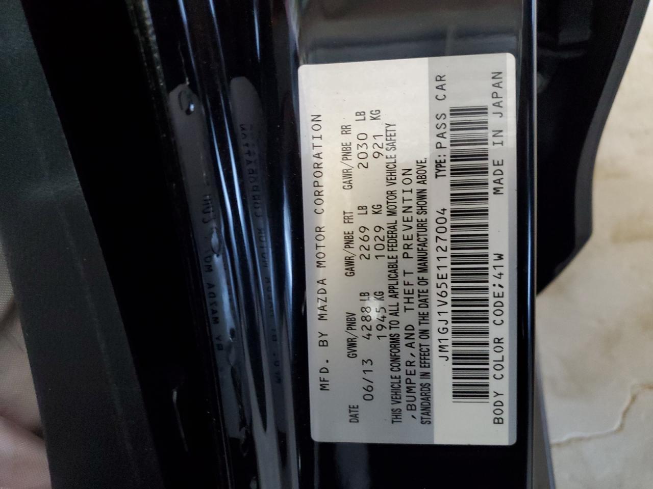 2014 Mazda 6 Touring VIN: JM1GJ1V65E1127004 Lot: 62514425