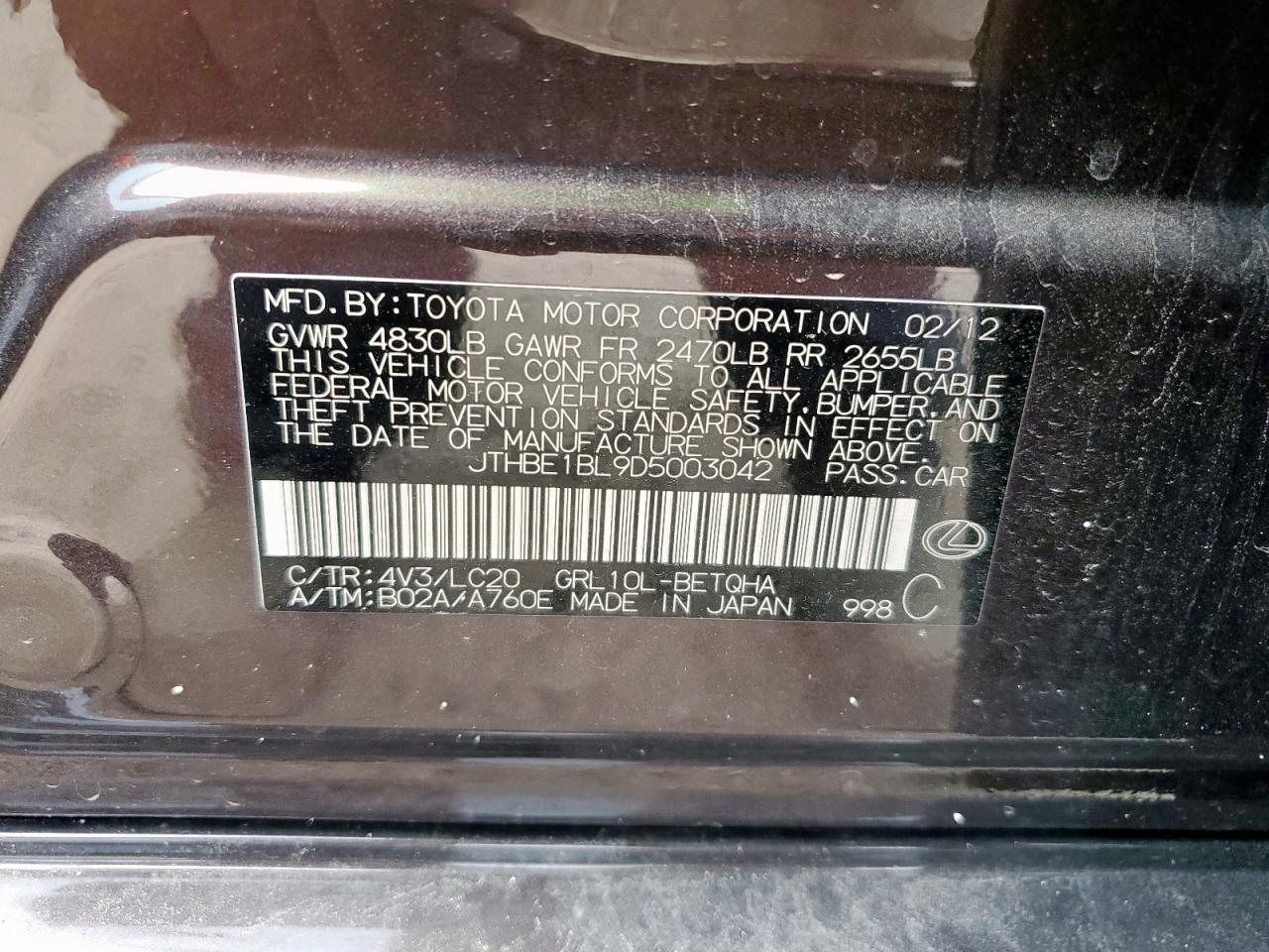 2013 Lexus Gs 350 VIN: JTHBE1BL9D5003042 Lot: 62860485