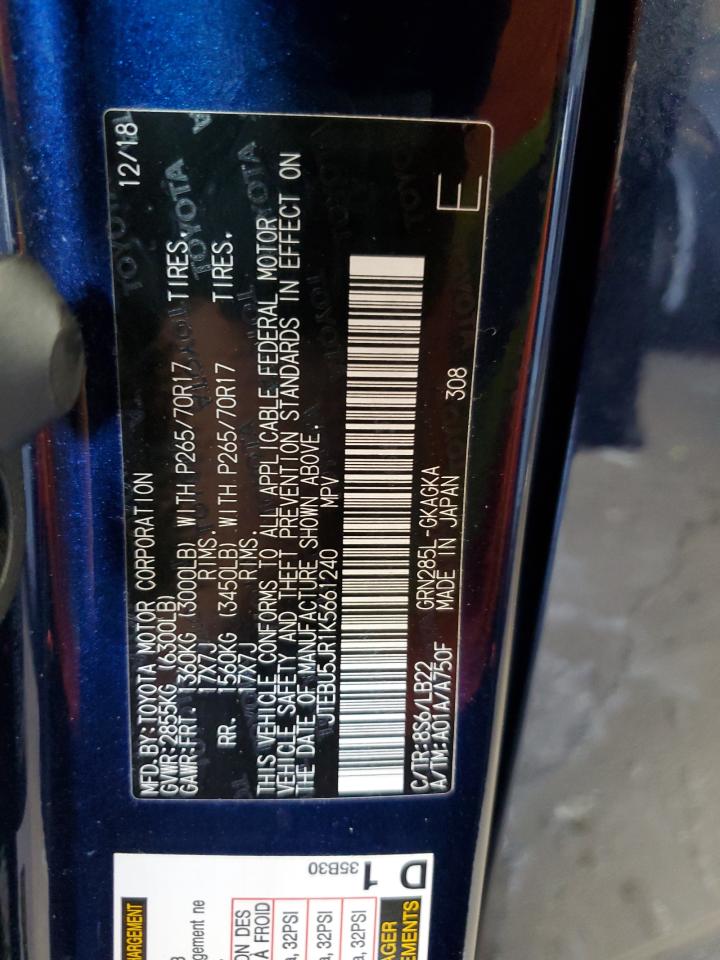2019 Toyota 4Runner Sr5/Sr5 Premium VIN: JTEBU5JR1K5661240 Lot: 61749195