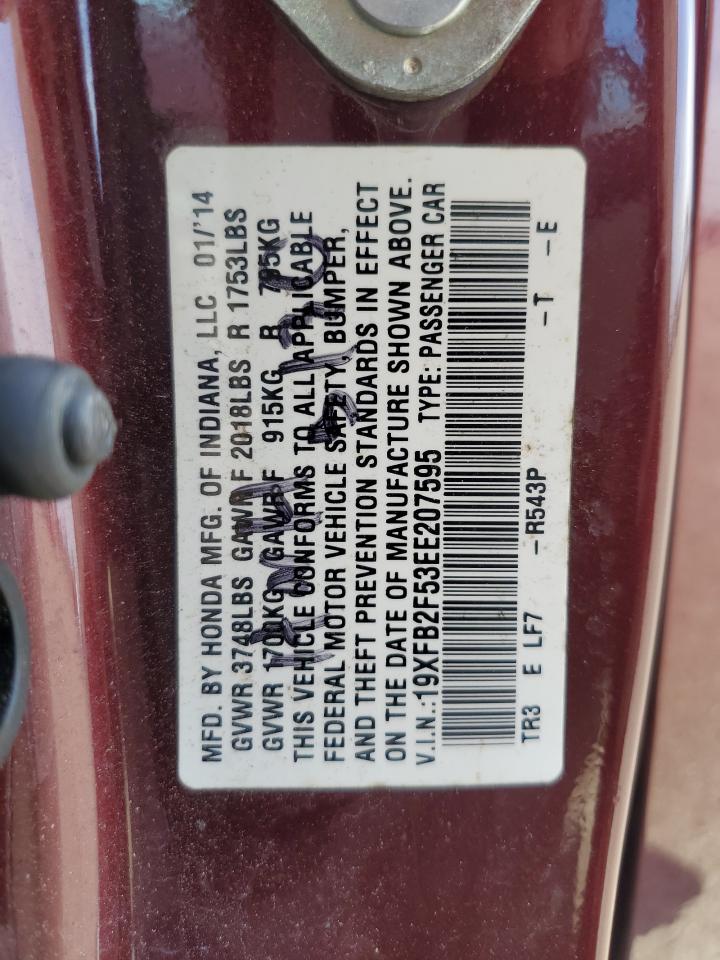 2014 Honda Civic Lx VIN: 19XFB2F53EE207595 Lot: 62738375