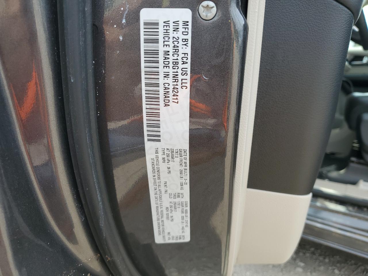 2022 Chrysler Pacifica Touring L VIN: 2C4RC1BG1NR142417 Lot: 63000925