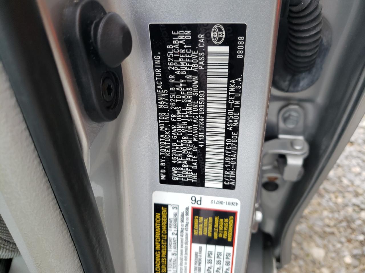 2015 Toyota Camry Le VIN: 4T1BF1FK4FU995093 Lot: 62394635