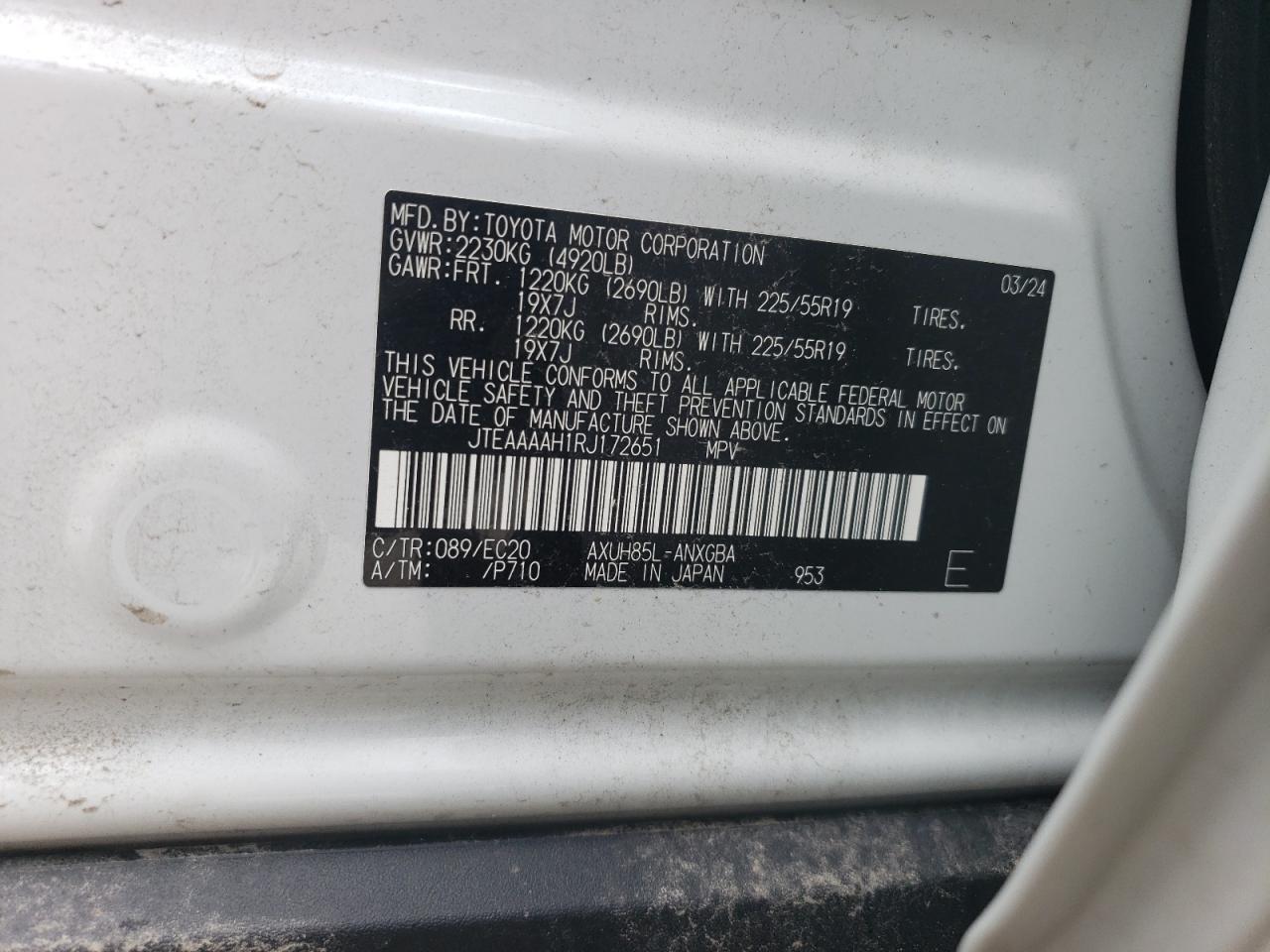 2024 Toyota Venza Le VIN: JTEAAAAH1RJ172651 Lot: 62553455