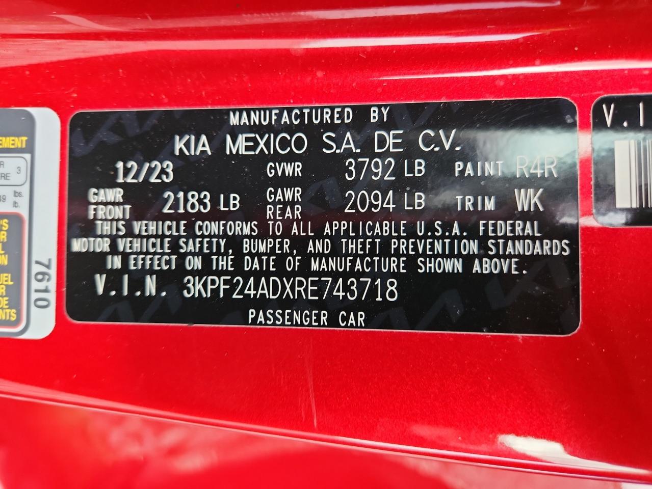 2024 Kia Forte Lx VIN: 3KPF24ADXRE743718 Lot: 59896045