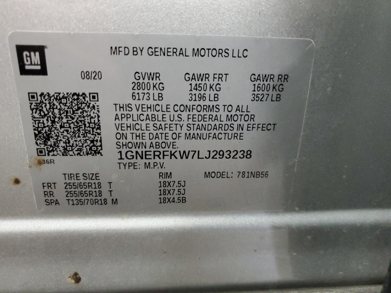 2020 Chevrolet Traverse Ls VIN: 1GNERFKW7LJ293238 Lot: 62892935