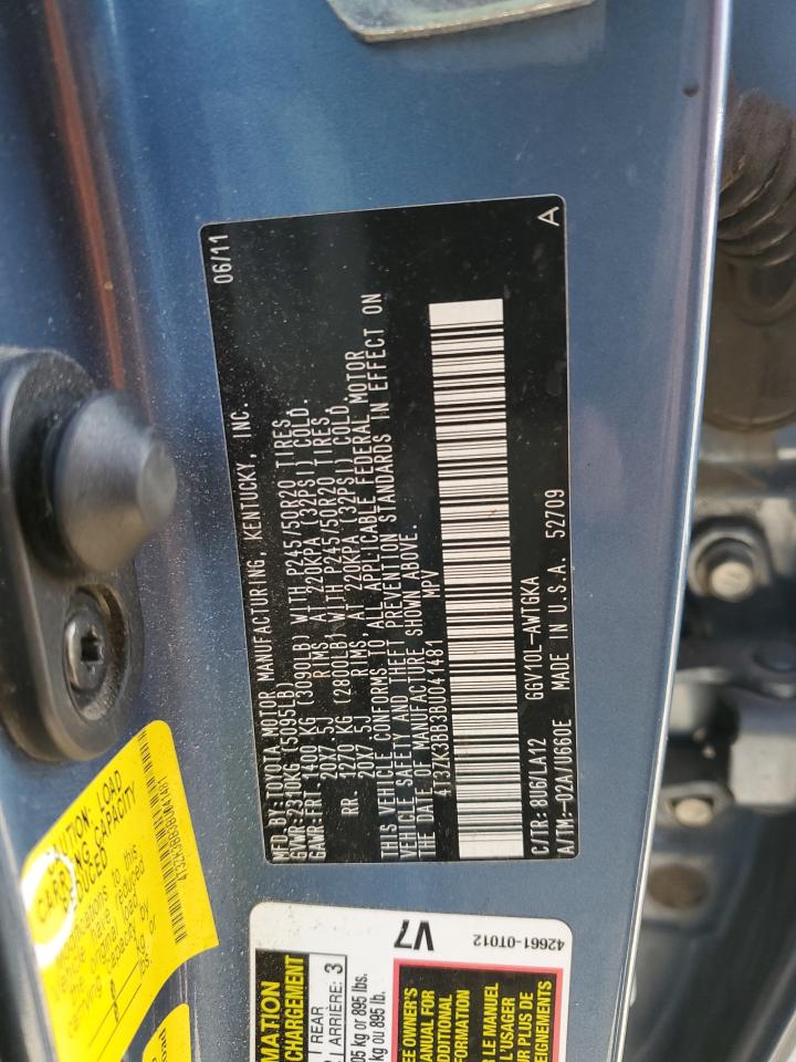 2011 Toyota Venza VIN: 4T3ZK3BB3BU041481 Lot: 61950415