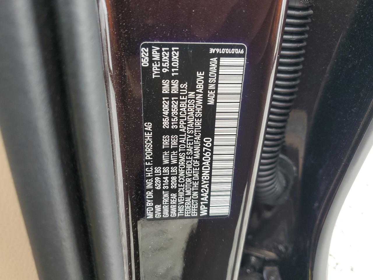 2022 Porsche Cayenne VIN: WP1AA2AY8NDA06760 Lot: 62165875