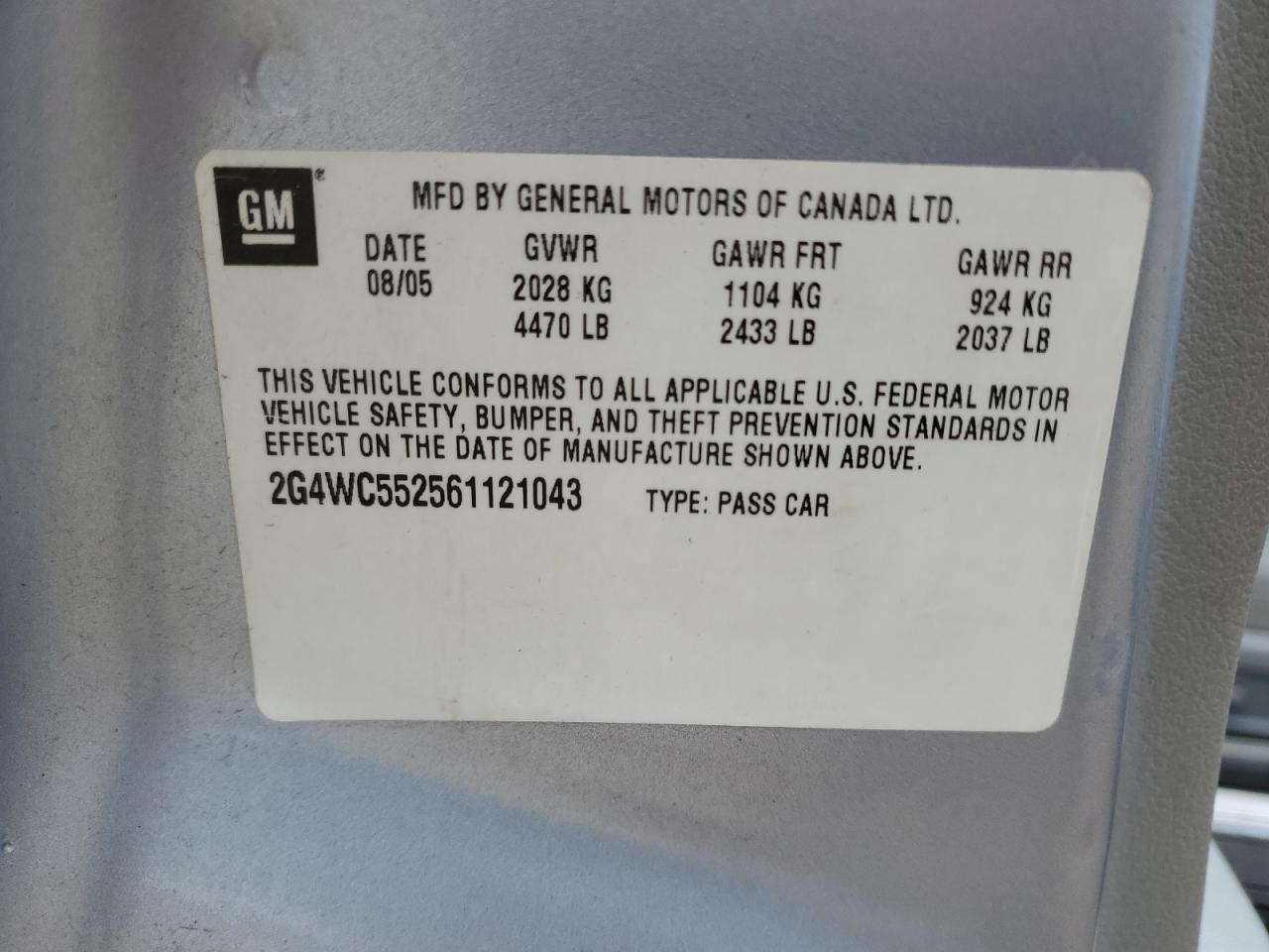 2006 Buick Lacrosse Cx VIN: 2G4WC552561121043 Lot: 59366455