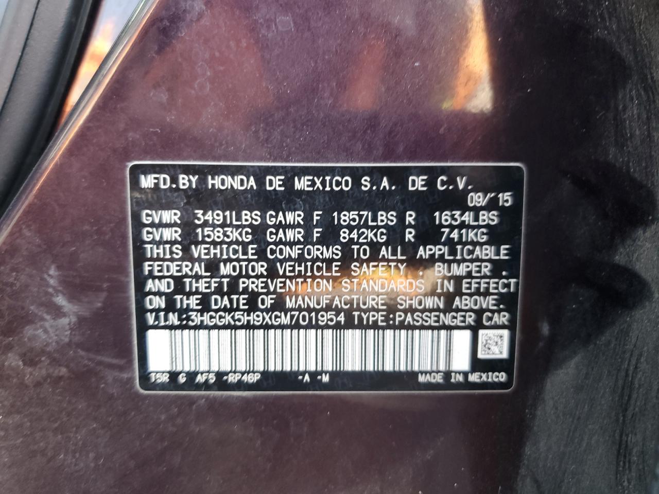 2016 Honda Fit Ex VIN: 3HGGK5H9XGM701954 Lot: 62600115