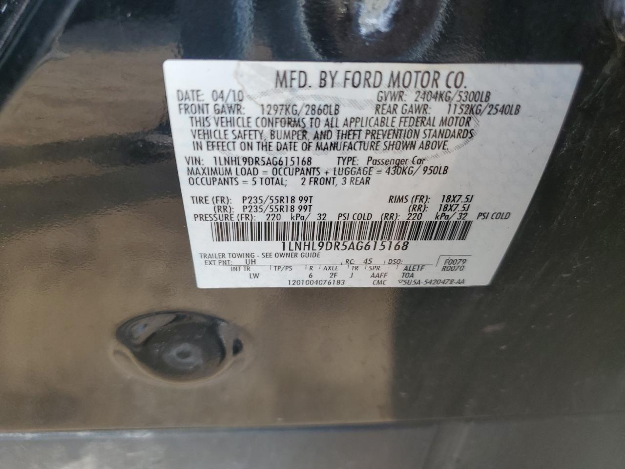 1LNHL9DR5AG615168 2010 Lincoln Mks