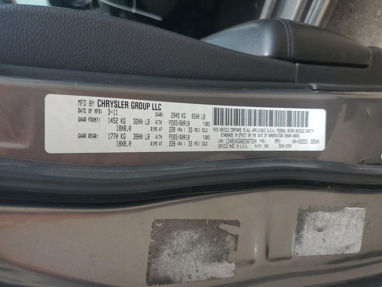 2011 Dodge Durango Crew VIN: 1D4RE4GG6BC667324 Lot: 61872855