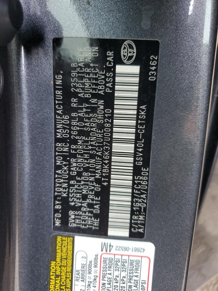 2007 Toyota Camry Le VIN: 4T1BK46K37U008210 Lot: 62681585