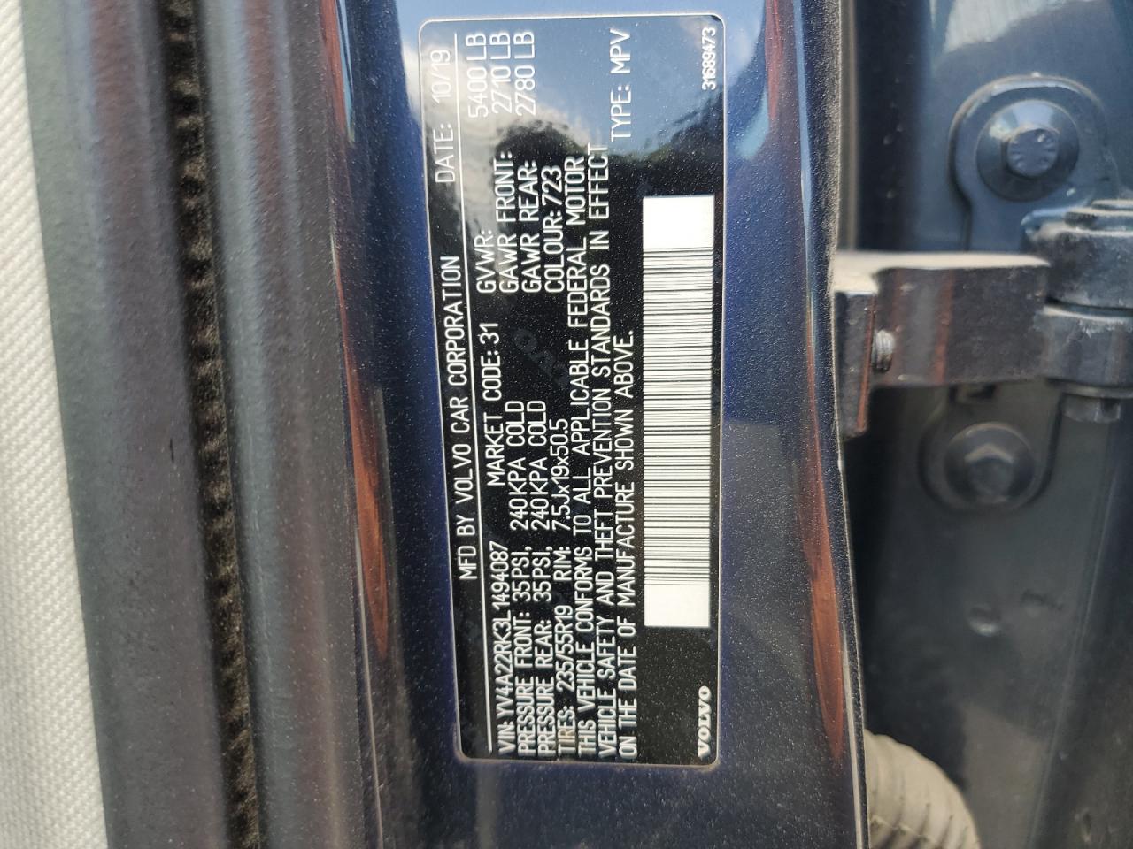2020 Volvo Xc60 T6 Momentum VIN: YV4A22RK3L1494087 Lot: 61652465