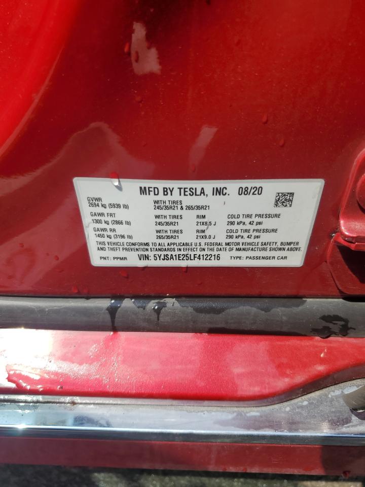 2020 Tesla Model S VIN: 5YJSA1E25LF412216 Lot: 62078295