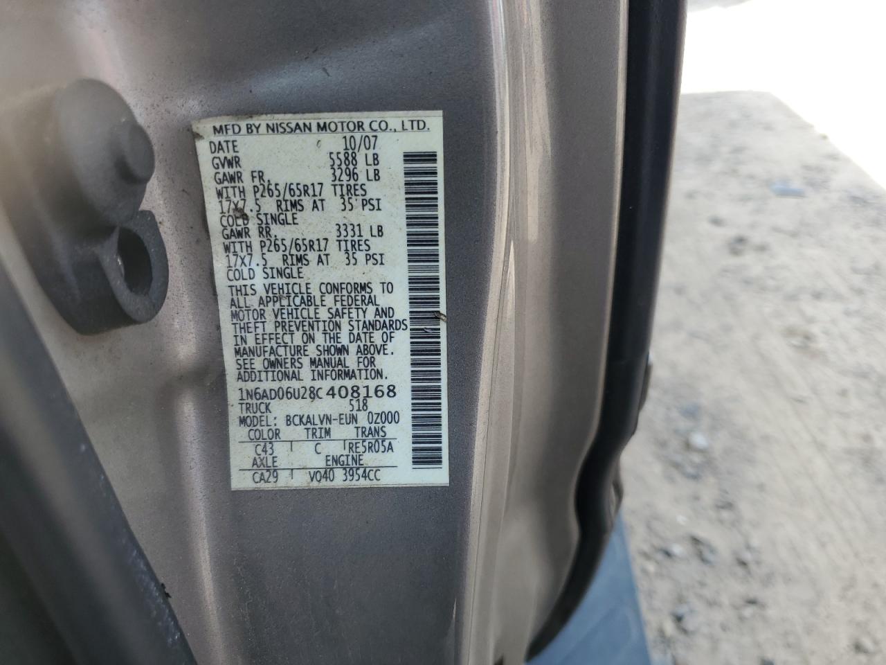 NISSAN FRONTIER 2008 VIN 1N6AD06U28C408168 photo 12