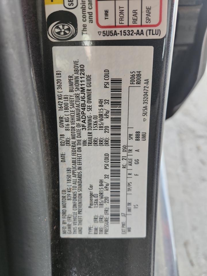 2018 Ford Fiesta Se VIN: 3FADP4BJ6JM111280 Lot: 59556965