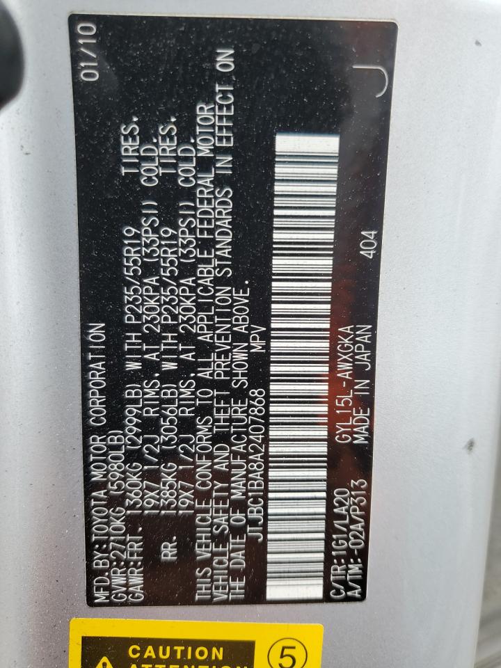 2010 Lexus Rx 450H VIN: JTJBC1BA8A2407868 Lot: 59367345