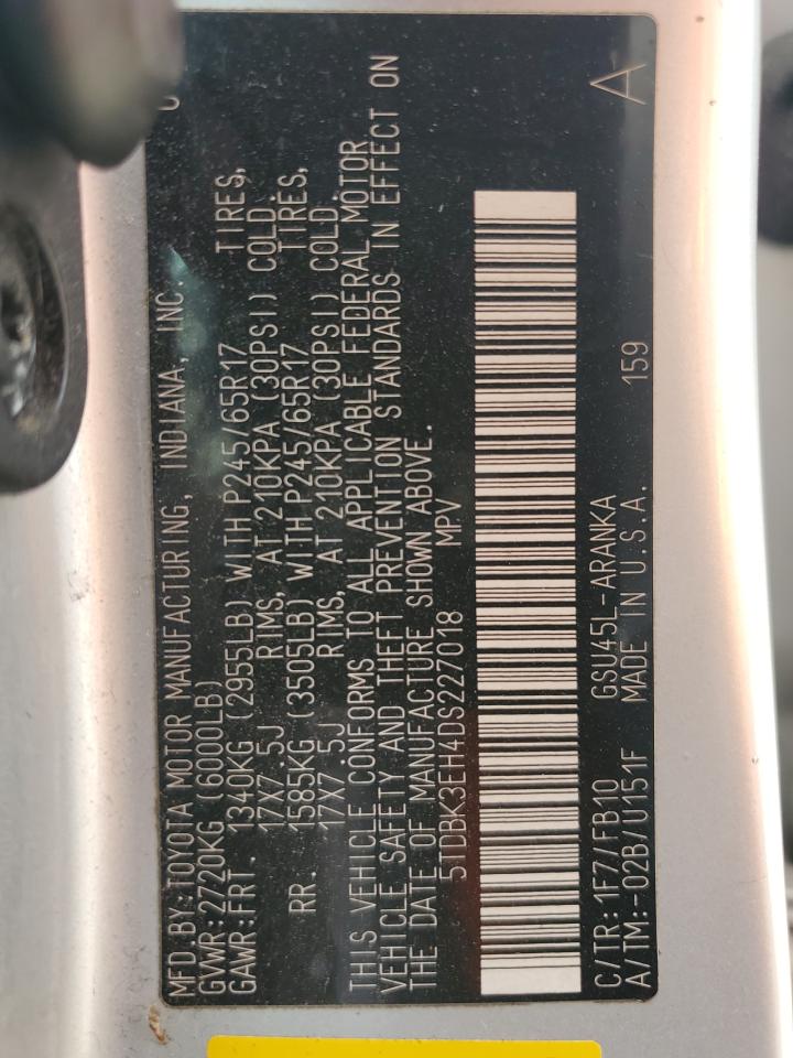 TOYOTA HIGHLANDER 2013 VIN 5TDBK3EH4DS227018 zdjęcie 13