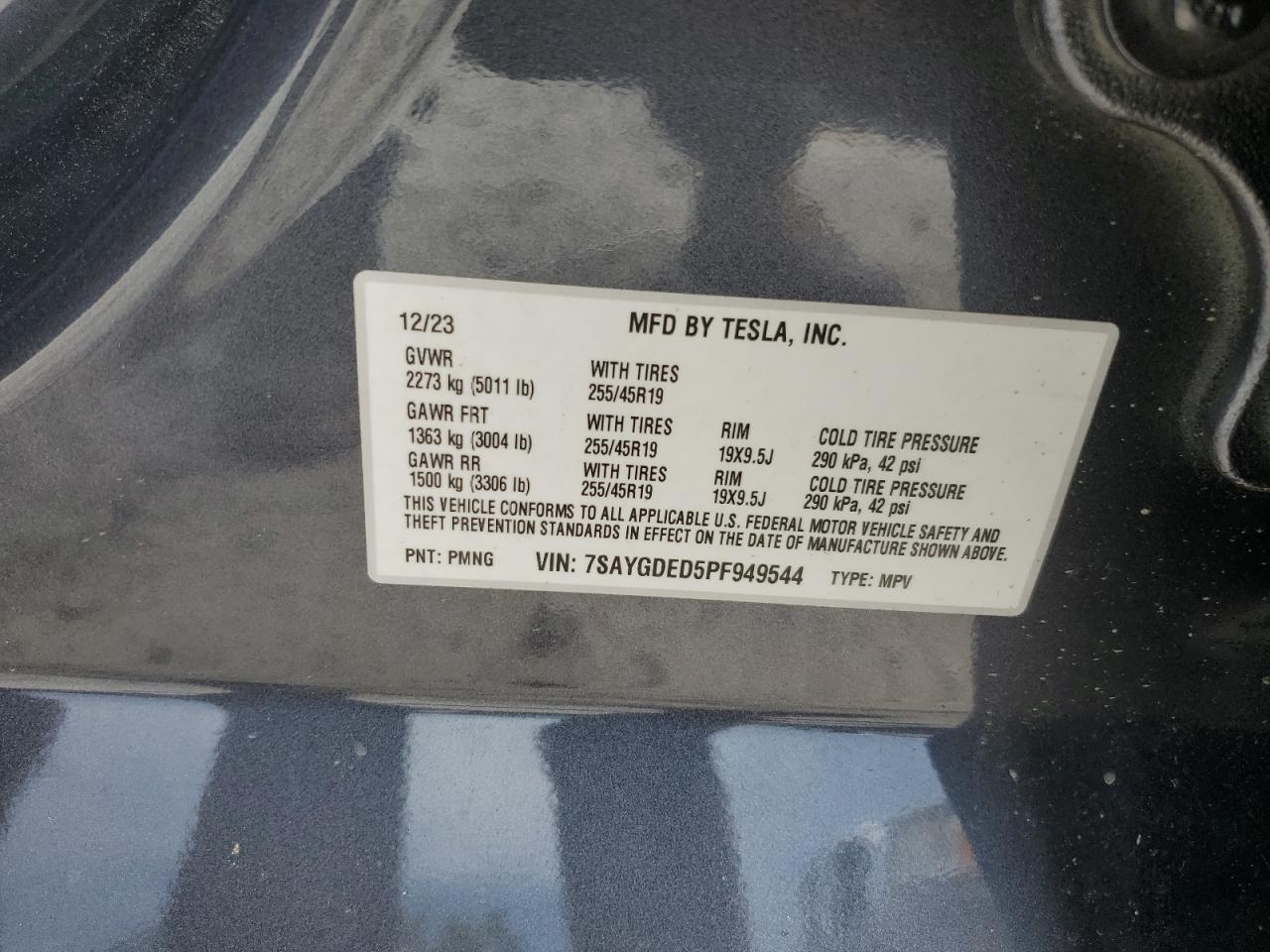 2023 Tesla Model Y VIN: 7SAYGDED5PF949544 Lot: 60210925