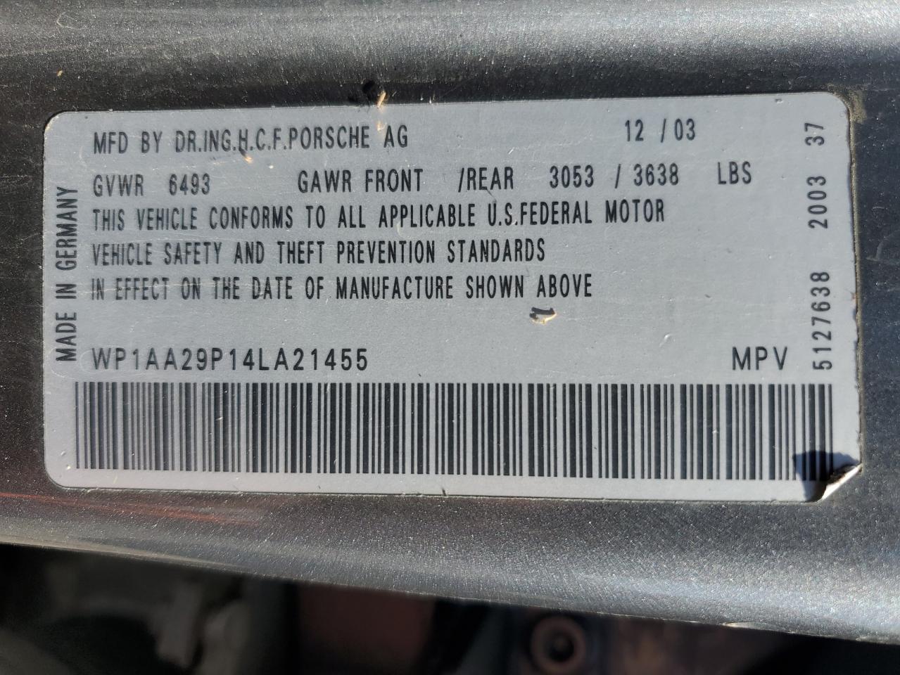 2004 Porsche Cayenne VIN: WP1AA29P14LA21455 Lot: 62967365