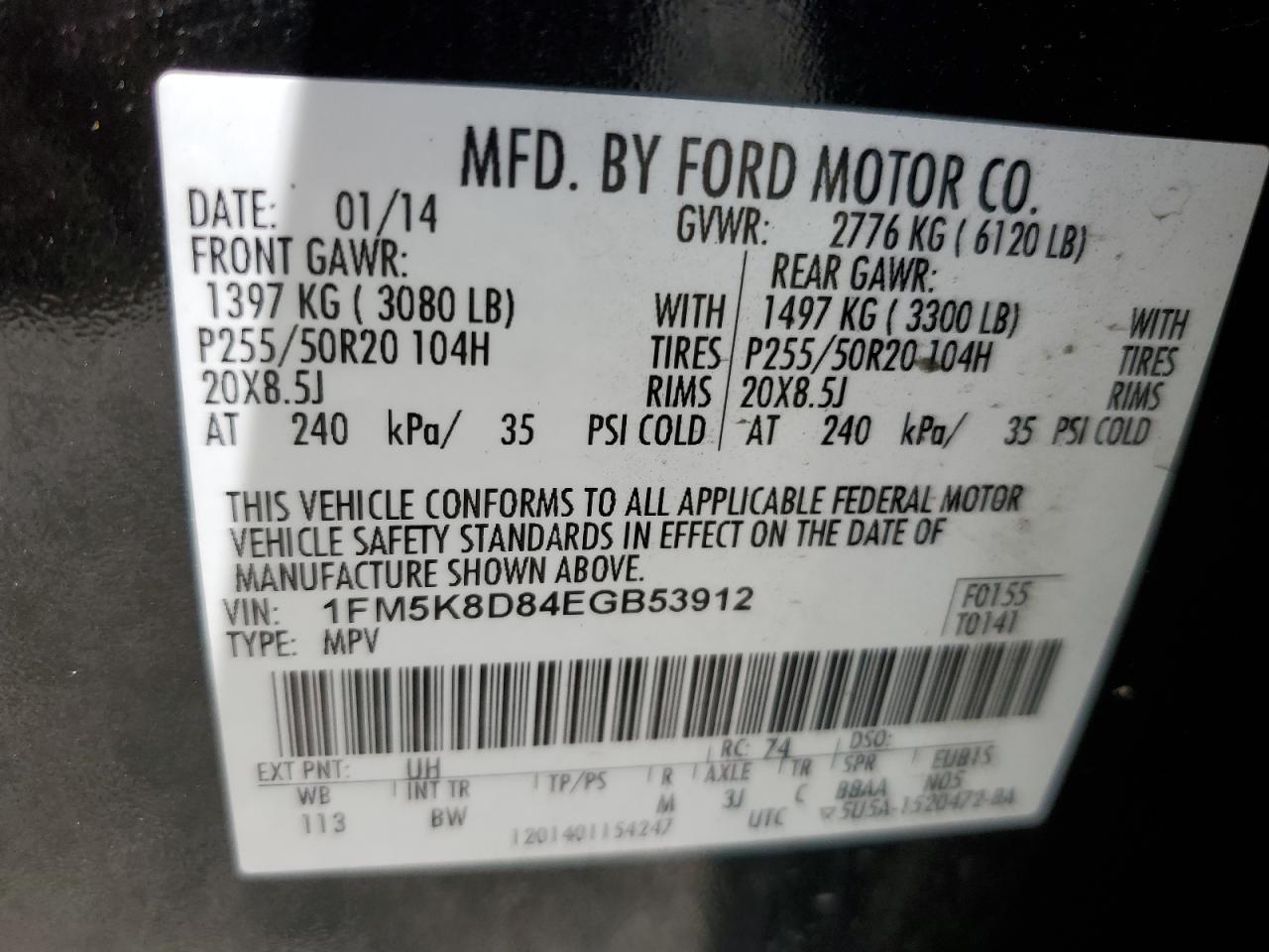 2014 Ford Explorer Xlt VIN: 1FM5K8D84EGB53912 Lot: 59969855