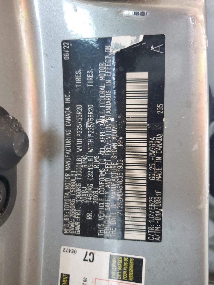 2022 Lexus Rx 350 F Sport VIN: 2T2SZMDA6NC351903 Lot: 59000105