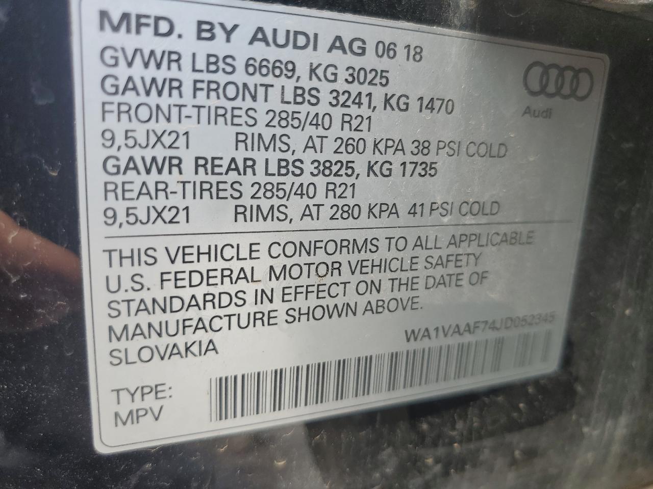 2018 Audi Q7 Prestige VIN: WA1VAAF74JD052345 Lot: 61296745
