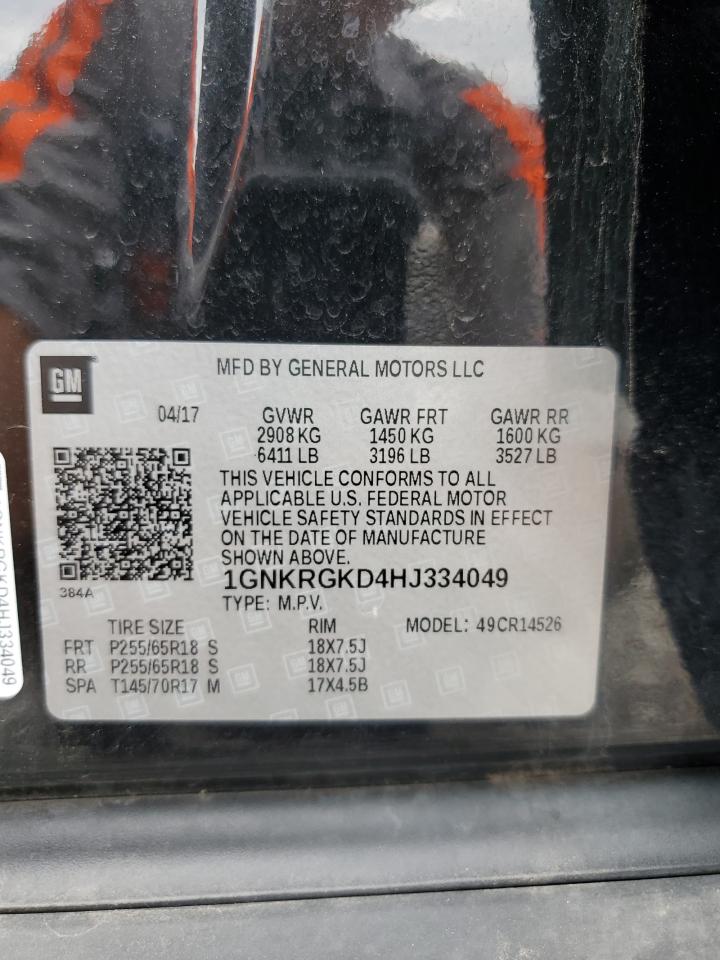 2017 Chevrolet Traverse Lt VIN: 1GNKRGKD4HJ334049 Lot: 62883025