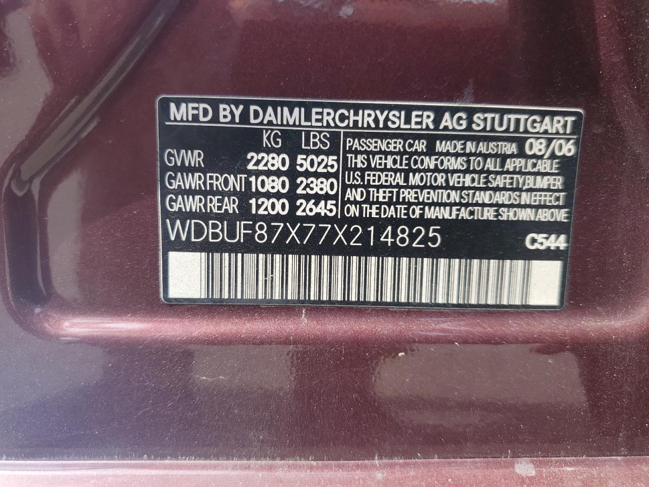 2007 Mercedes-Benz E 350 4Matic VIN: WDBUF87X77X214825 Lot: 58539495