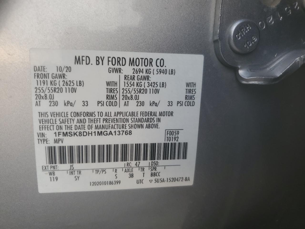 2021 Ford Explorer Xlt VIN: 1FMSK8DH1MGA13768 Lot: 61918705